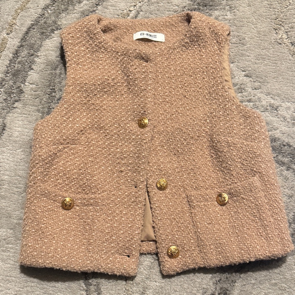 Women's Beige Tweed Vest